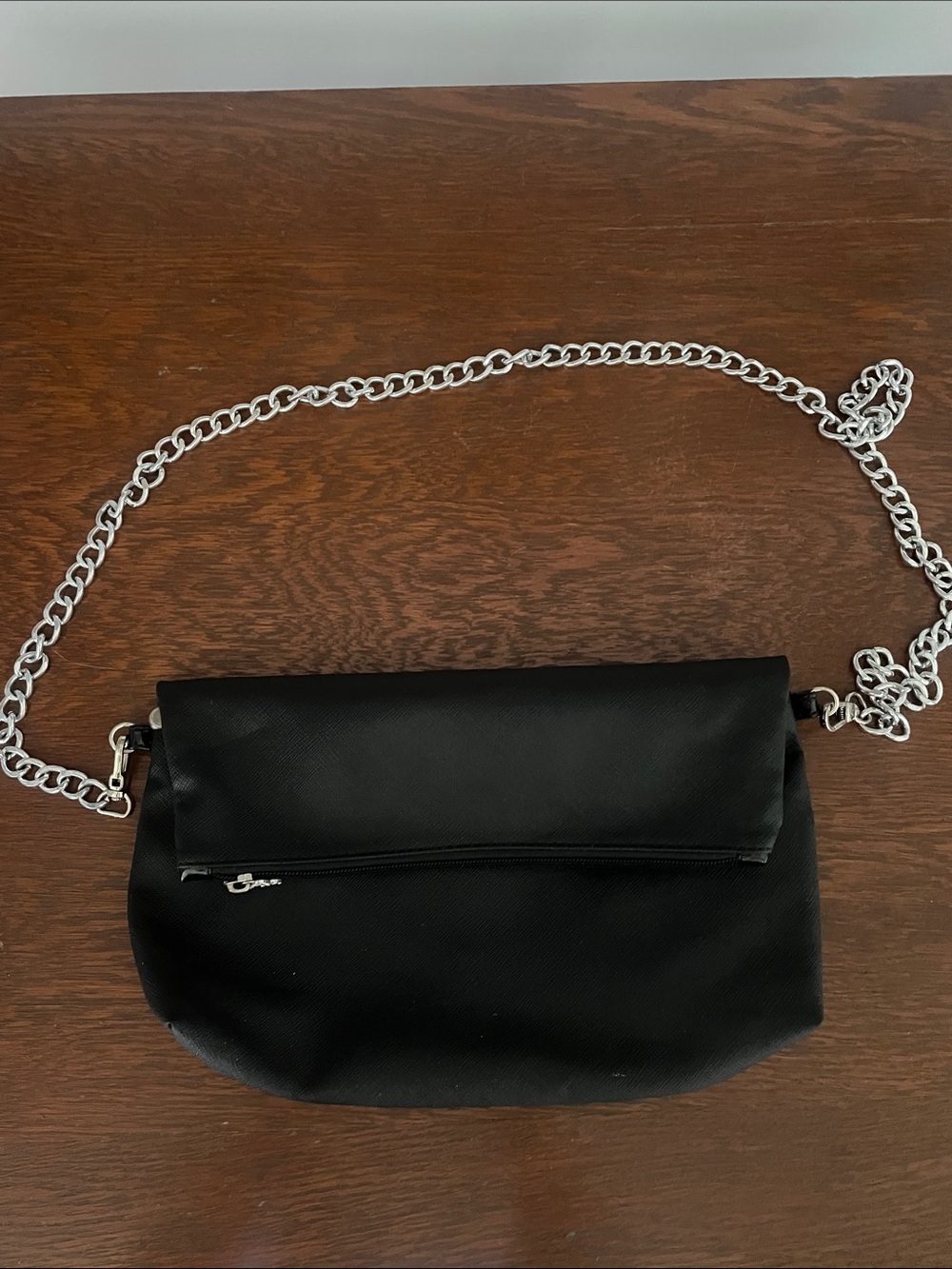 Black bag with silver chain strap